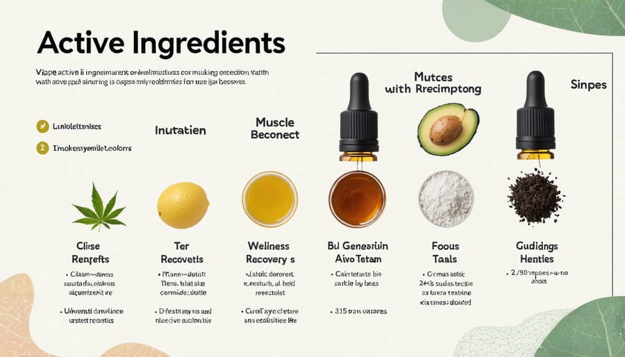 Visual diagram of wellness vape ingredients and their effects on muscle recovery